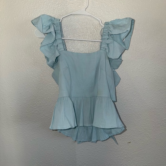 Miami Light Blue Ruffle Blouse - Picture 1 of 2